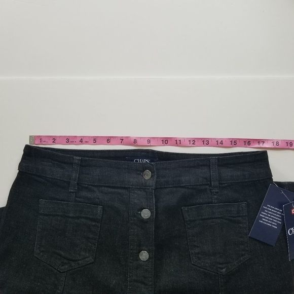CHAPS Button Front Jean Skirt Black - Picture 8 of 8